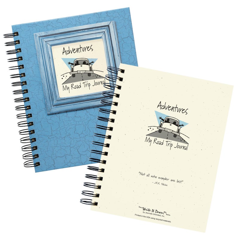 Write it Down series by Journals Unlimited, Guided Journal, Adventures, My Road Trip Journal, Full-size 7.5"x 9", Blue Hard Cover, Made in USA - Image 2